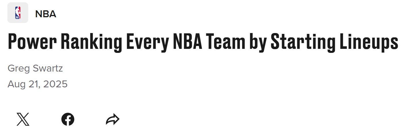 score电竞-火箭队第四！美媒公布首发实力排名：零补强勇士仍第6湖人队第10